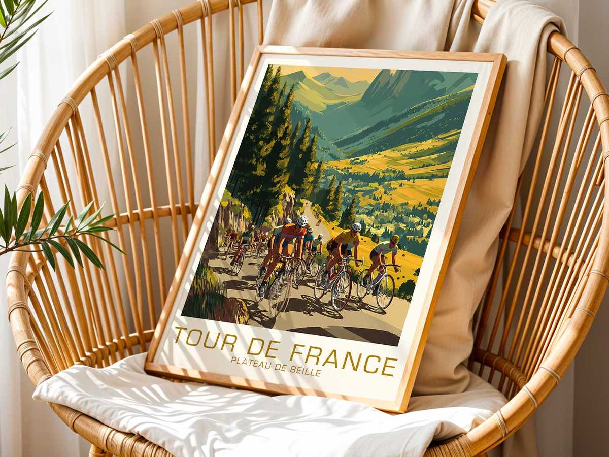 Layered poster collage of ghosted peloton silhouettes and archival race elements evoking cycling memory