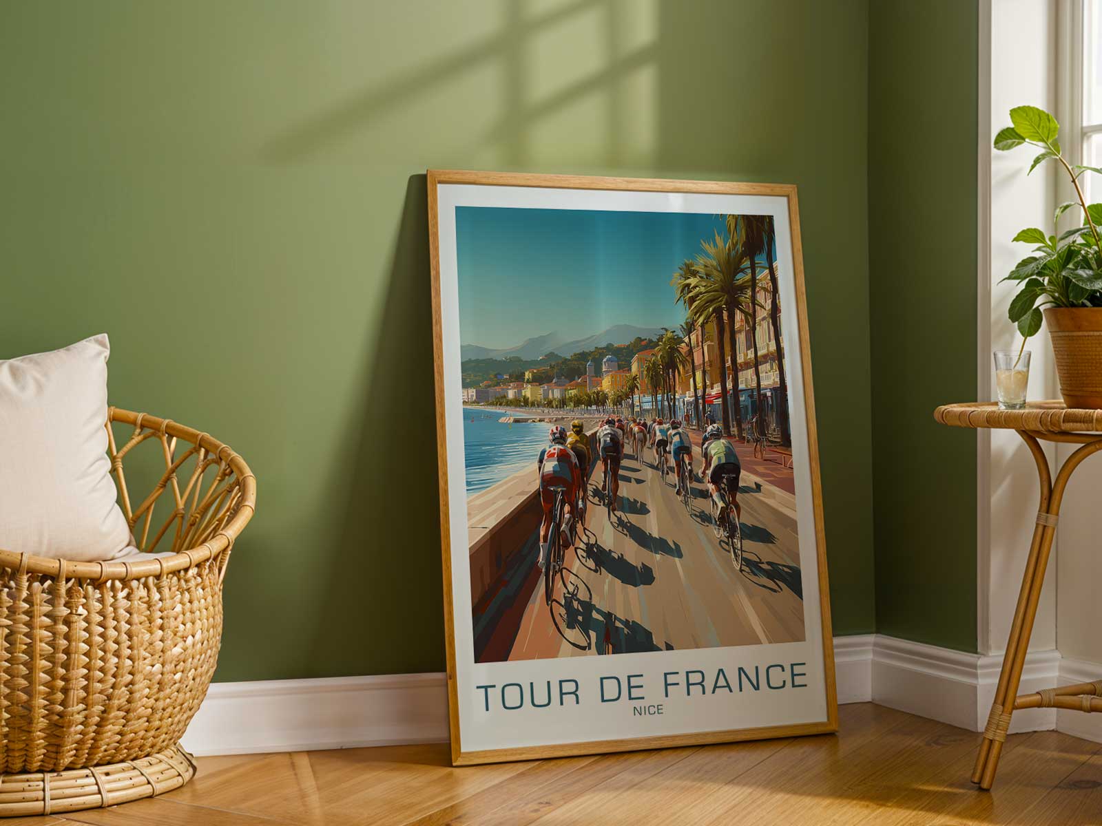 Museum-style caption card beside a Nice Tour de France poster explaining provenance and cultural significance