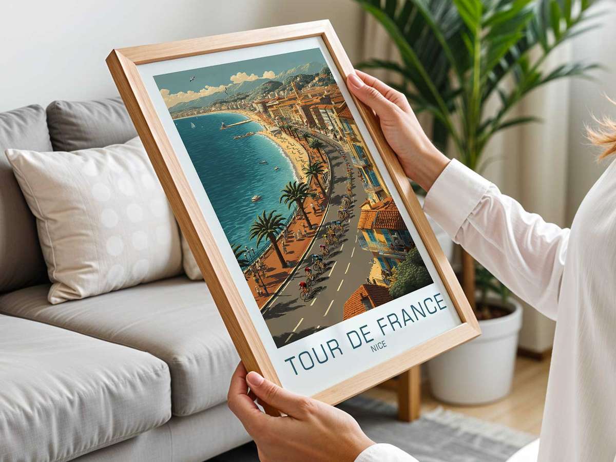 Gallery-style Nice-Inspired Bike artwork with refined details for bike workshop decor