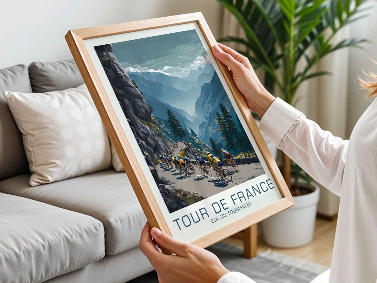 Old Cycling decorative print featuring peloton energy with sweeping landscape lines for road racers