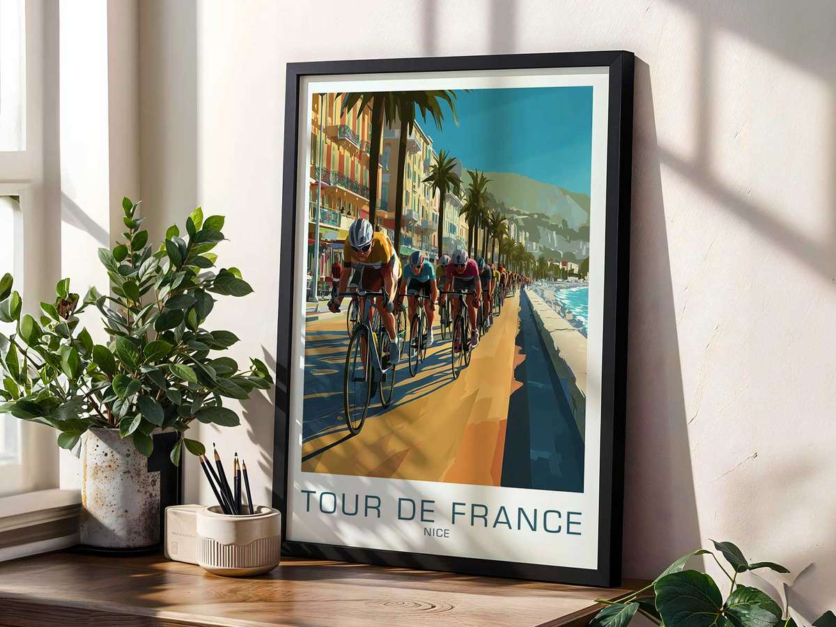 Macro of patina and paper texture revealing age, foxing and small creases on a Tour de France poster