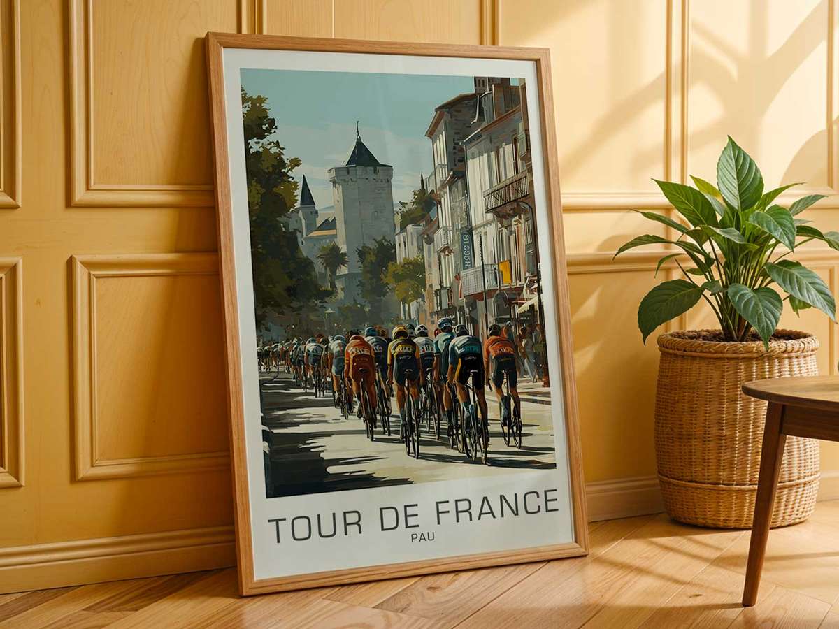 Pau Vintage composition styled as poster and featuring race tactics expressed through dynamic composition
