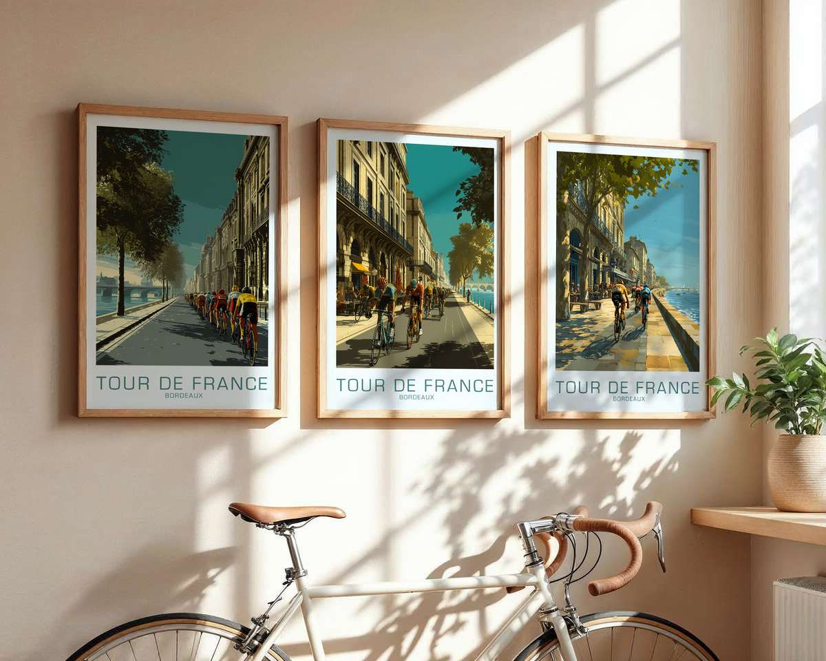 Bordeaux vintage Tour poster — full composition cycling poster displayed as elegant bike racing wall art
