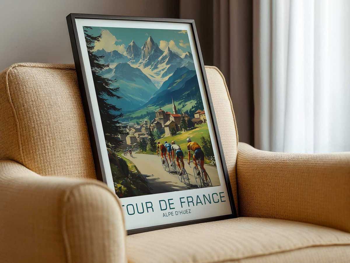 Poster depicting the direct relationship between rider and road, with the path leading the eye and the cyclist leaning into…