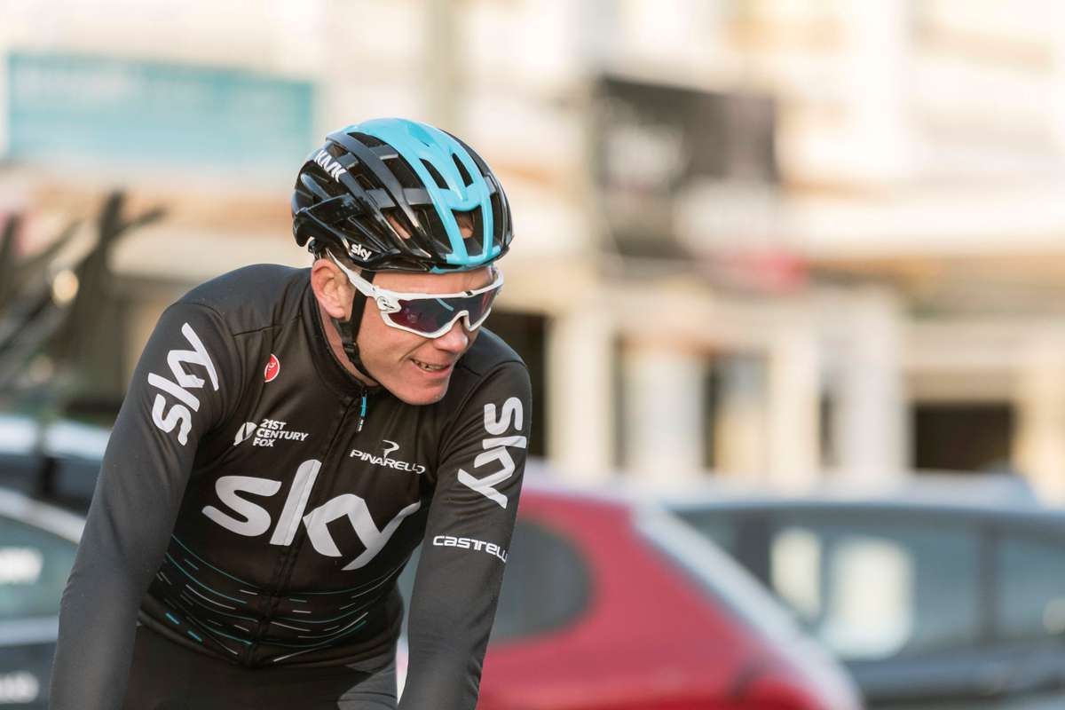 Sky Pro Cycling team riding in a tightly organized peloton on a flat stage