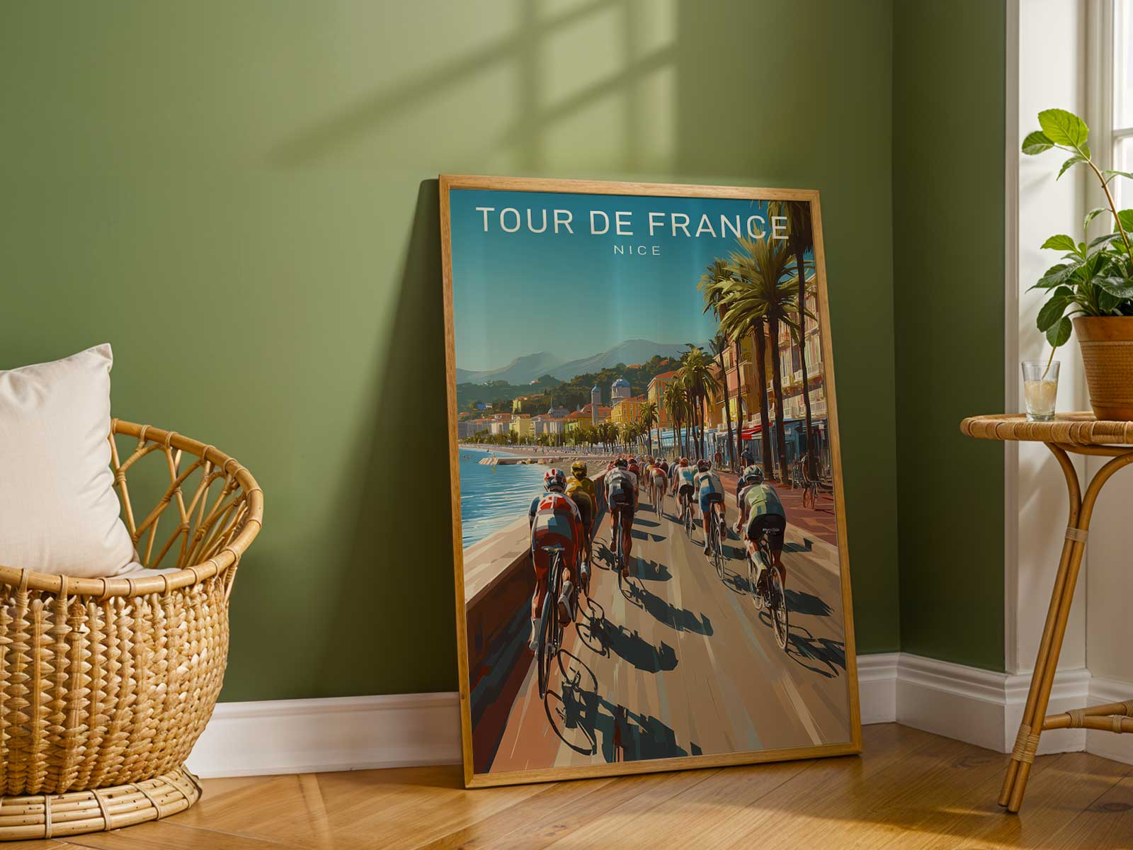 Close-up of aged paper and printed grain on a Nice Tour de France poster highlighting archival texture