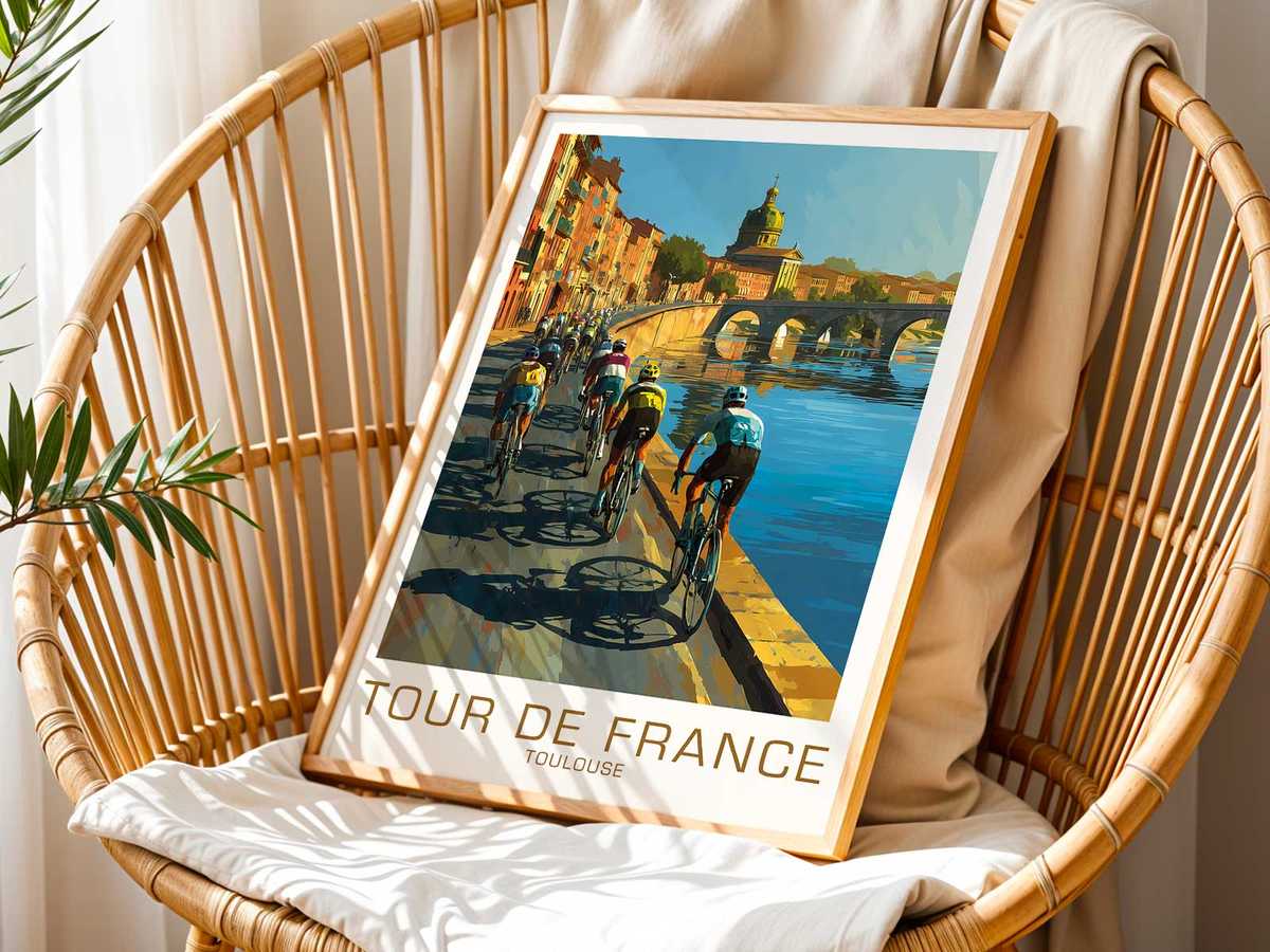 Detail of textured paper and retro typography on a vintage Toulouse poster invoking archival poster design