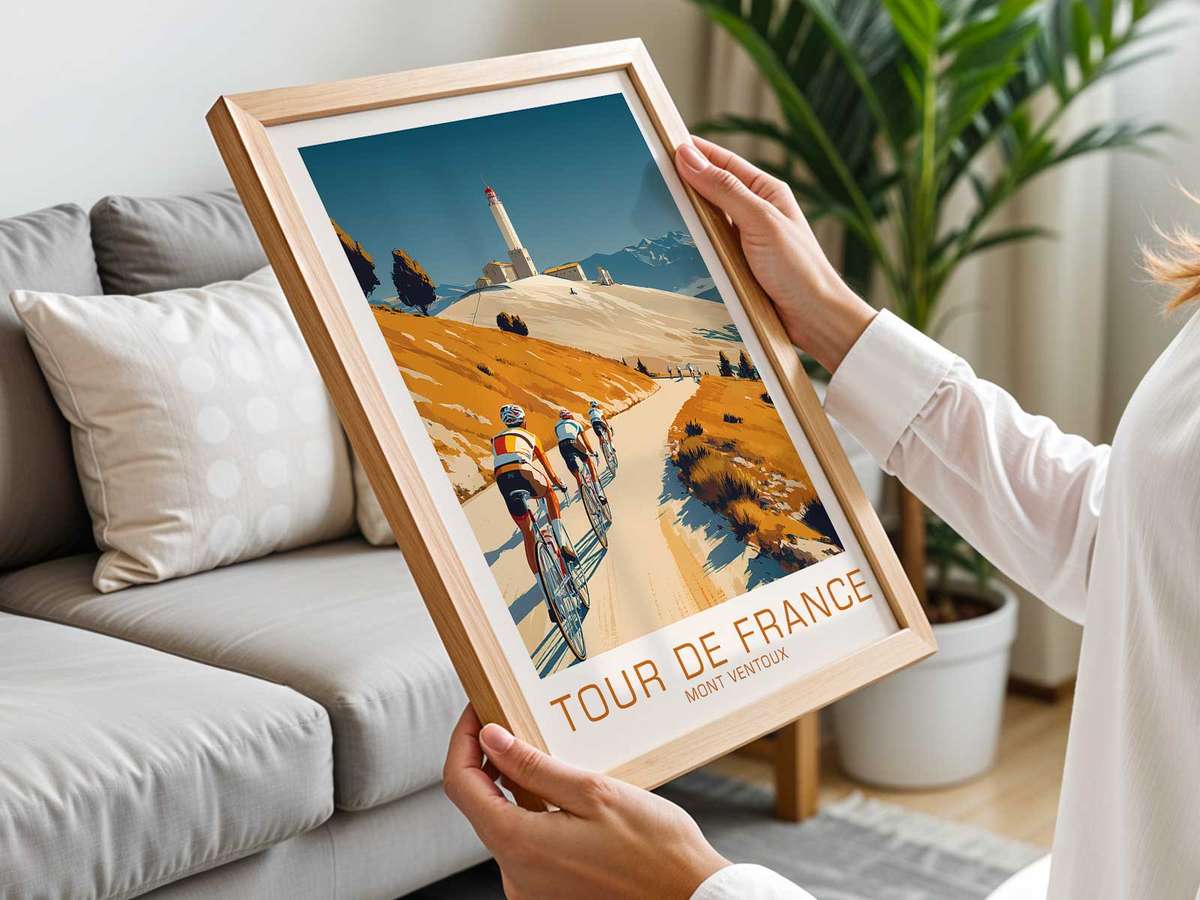 Silhouette of a cyclist set against the open sky above Mont Ventoux, emphasizing isolation and resolve