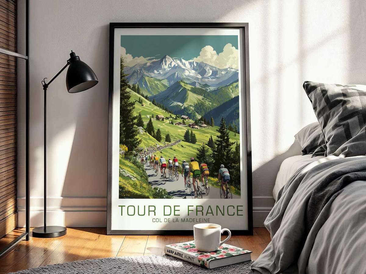 Vintage Vintage Cycling poster featuring competitive road action and scenic depth