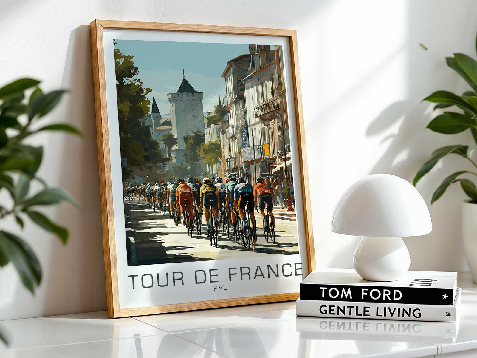 Silhouette of a vintage cyclist on a Pau race poster with retro typography and worn edges
